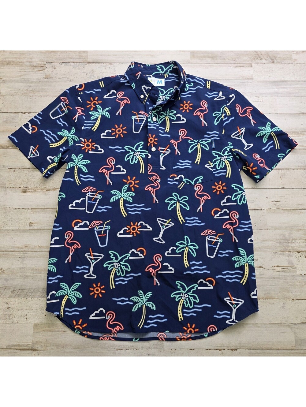 Chubbies The Weekend Has Arrived Neon Lights Flamingo Hawaiian Shirt Men's M